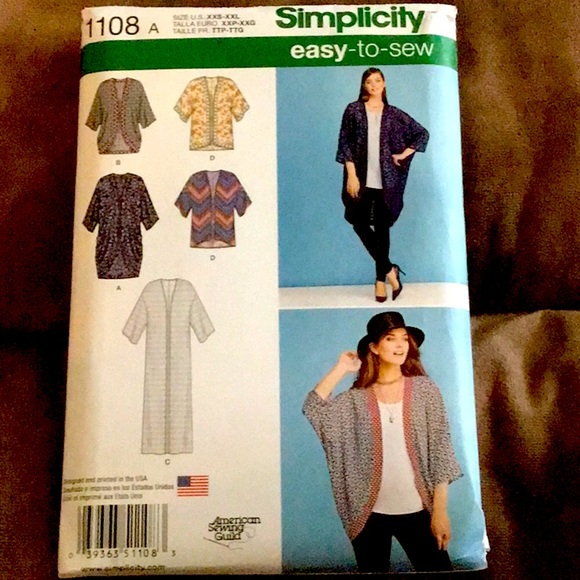Simplicity Easy-to- sew 1108 A Size XXS-XXL Kimonos w Length/Fabric Variations - Picture 1 of 4